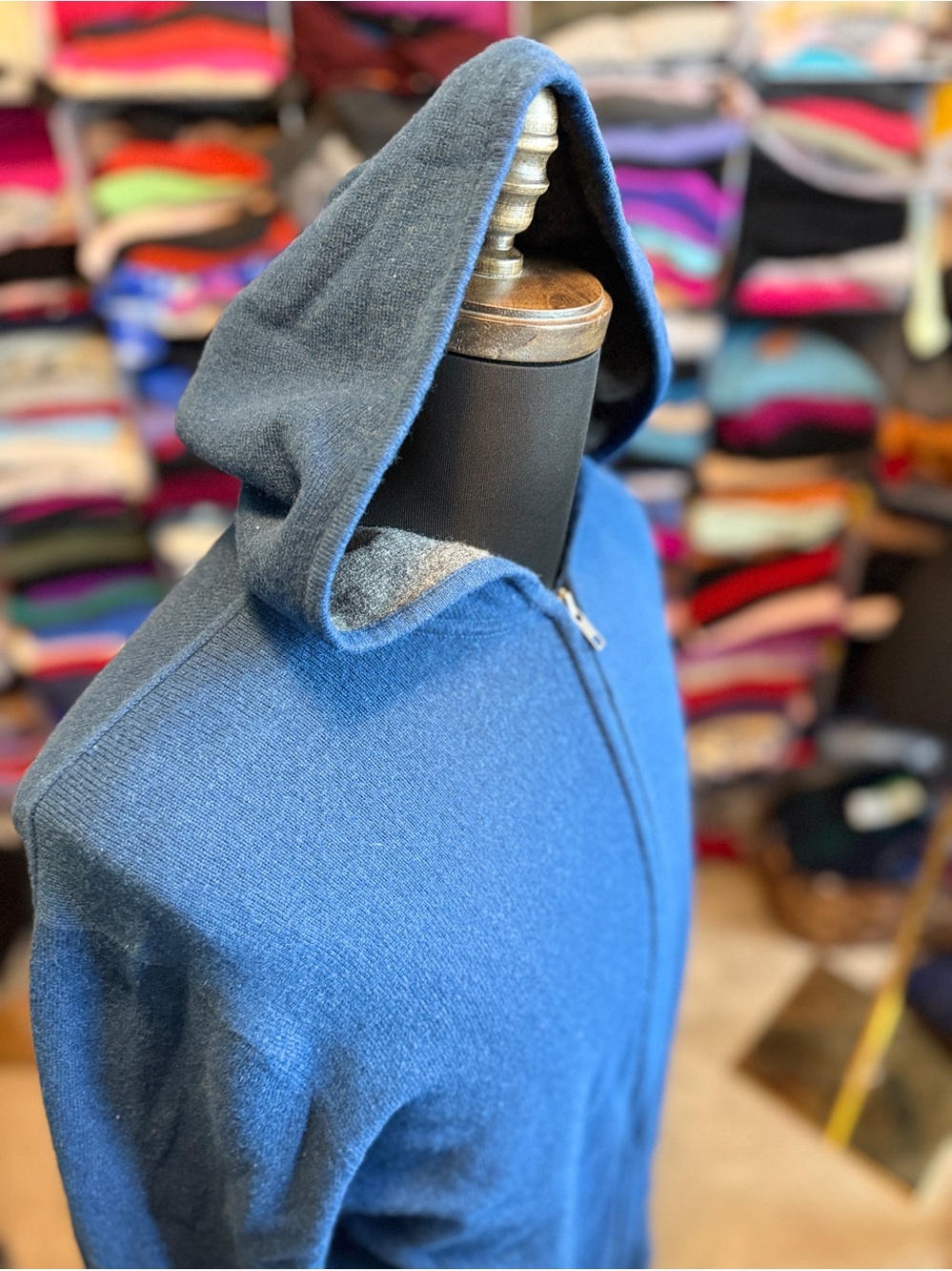 Attractive Men's Blue Zip-Up Hoodie Cashmere Sweater
